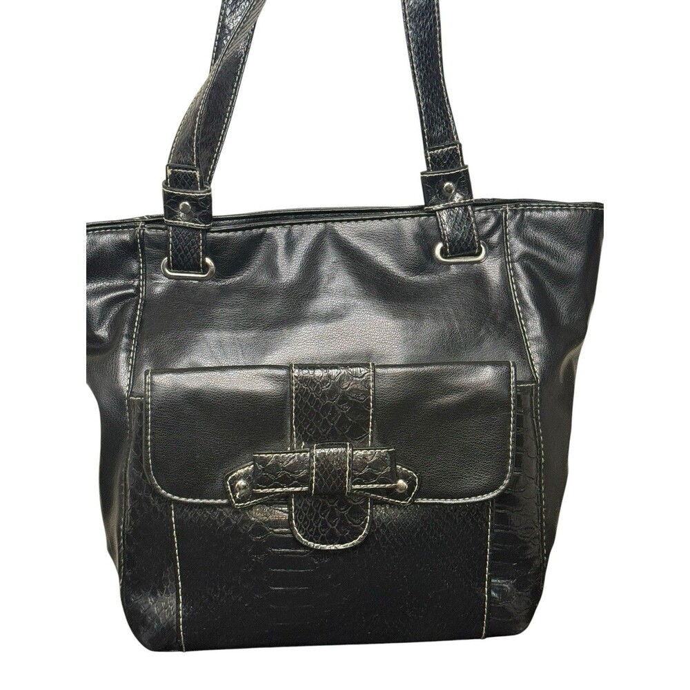 Dexter Black Snakeskin Vinyl Bag Zip Top Shoulder Purse